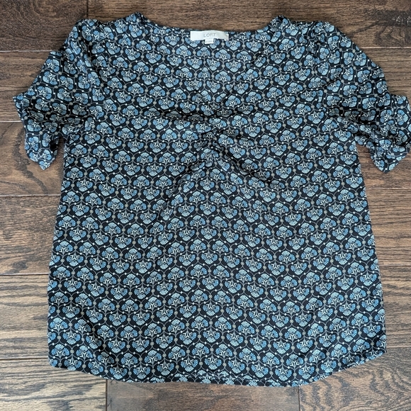 LOFT Blouse Short Sleeve Loose Fitted Floral Fan Print - Picture 4 of 7